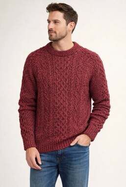 L.L. Bean Signature Men's Cotton Fisherman Sweater Dark Red Marl